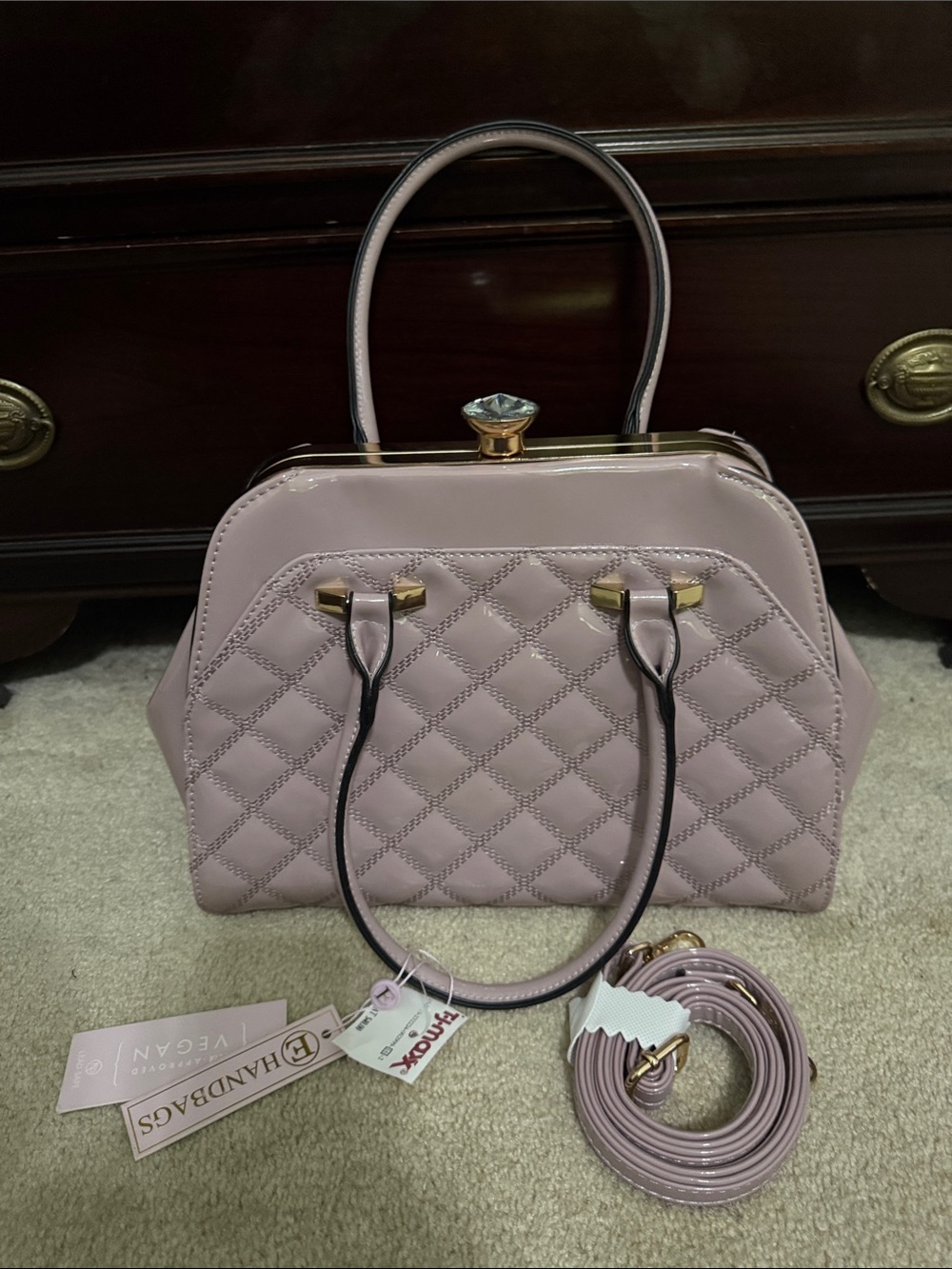 Handbag Quilted Top-Handle Satchel in Dusty Pink